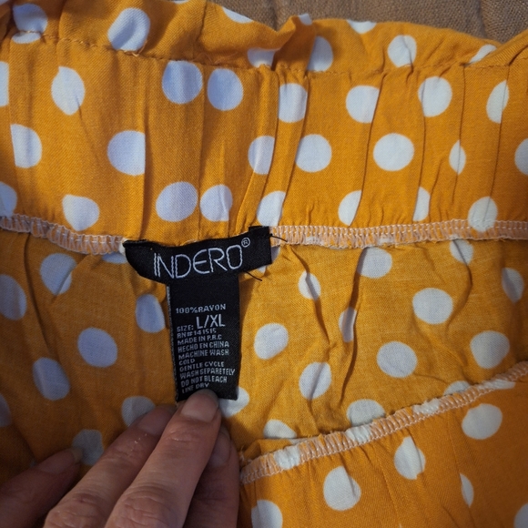 Loose polyester Indero yellow 💛 white polka dots pants size L/XL - Picture 4 of 7